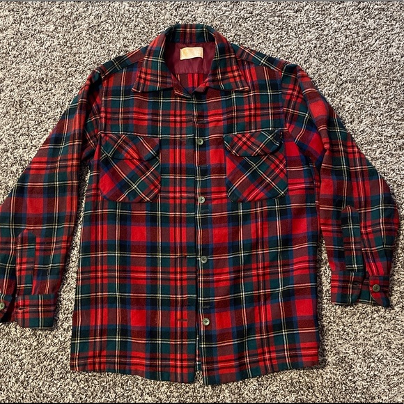 Pendleton Other - Vtg PENDLETON S Shirt/LS-Button Front-100% Virgin Wool, plaid GOLD/YELLOW LABEL